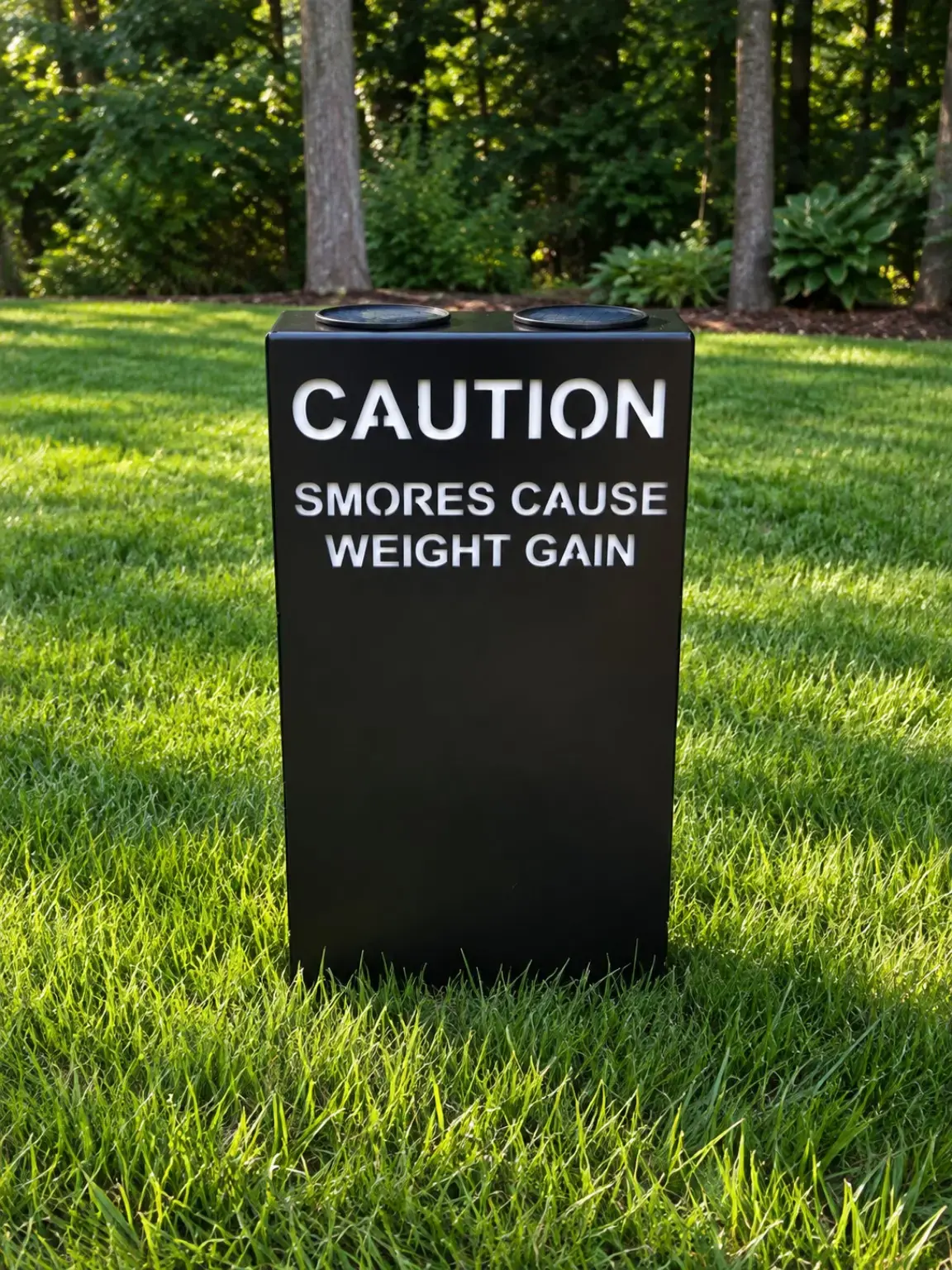 Black powder-coated custom caution sign