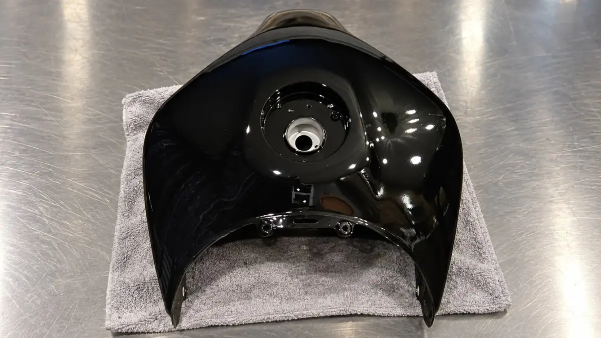 Brewtus gloss black powder-coated motorcycle gas tank